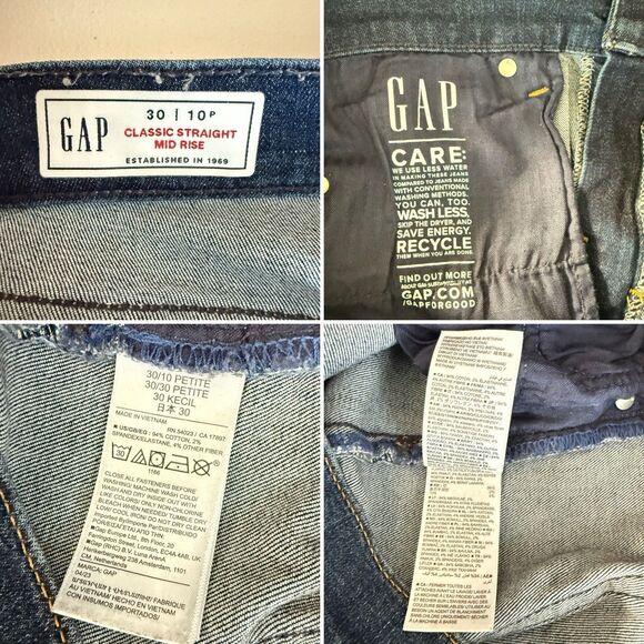 GAP Jeans Size 30 Classic Straight Medium Blue Denim Stretch Mid Rise Cropped - Picture 10 of 16